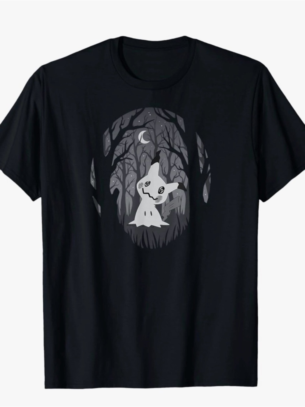 Mens Short Sleeve Pokemon Halloween Graphic T-Shirt Mimikyu Night Forest Graphic